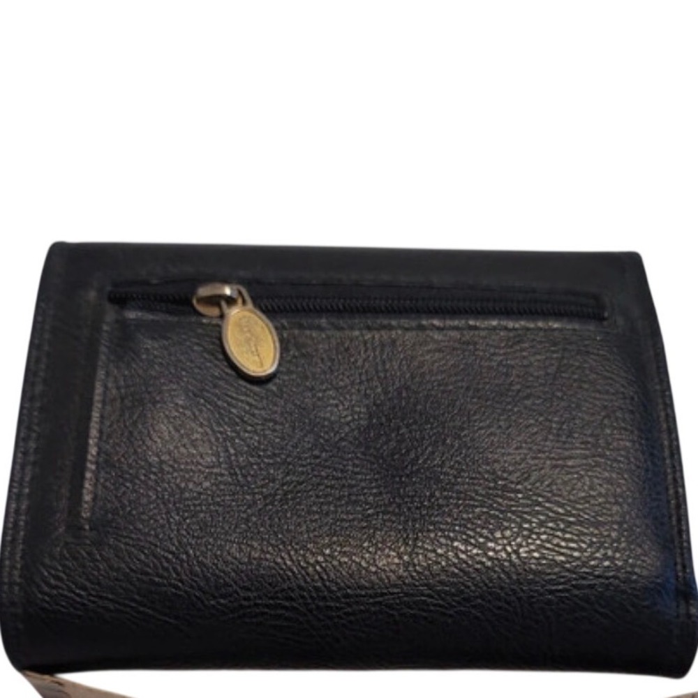 Liz Claiborne Black Leather Trifold Wallet Gold Hardware Zippered Coin Pocket - Picture 2 of 6